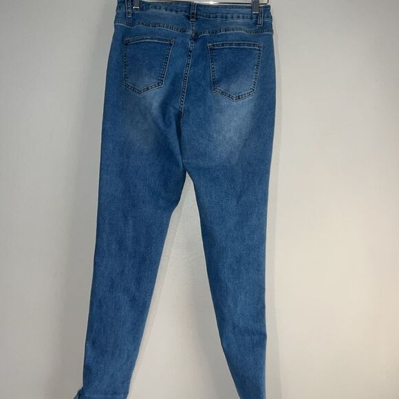 Jeans Women's Size 31 x 32 Blue Skinny Slim Fit High-rise Ripped - Picture 6 of 6
